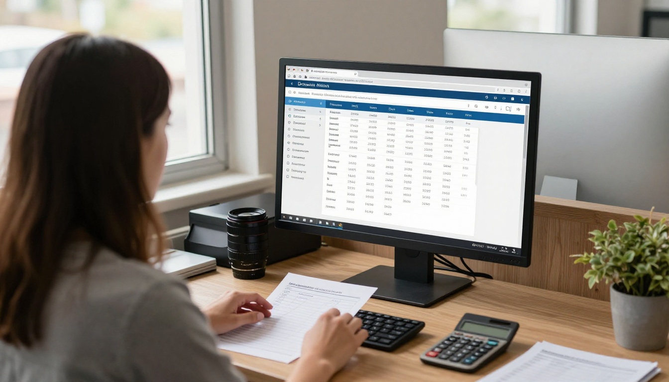 A store owner reviewing website analytics on a desktop monitor