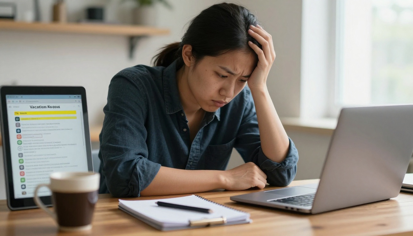 Tired rental manager facing a flood of unread guest messages