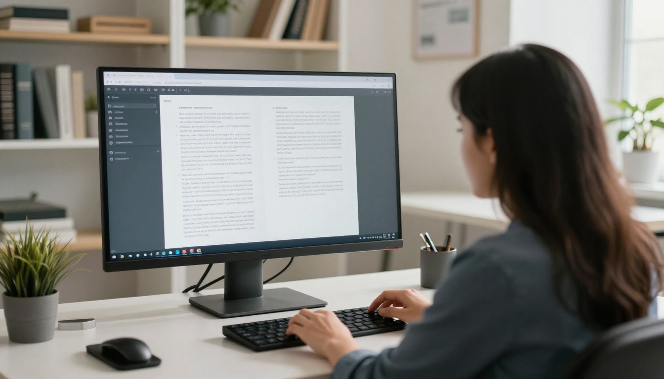 Property manager building a digital manual on a large monitor