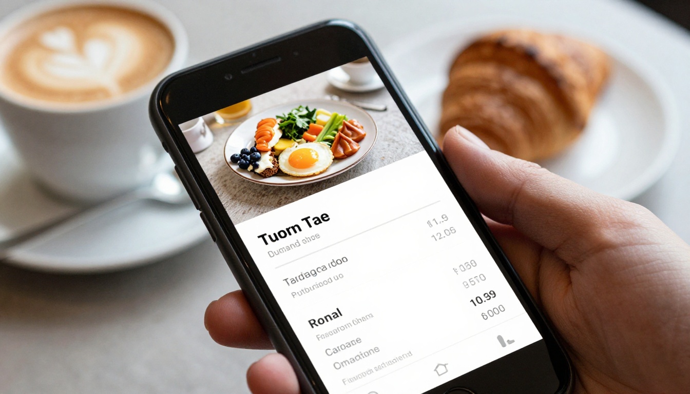 Phone in a hand showing a clean, readable restaurant menu Phone in a hand showing a clean, readable restaurant menu