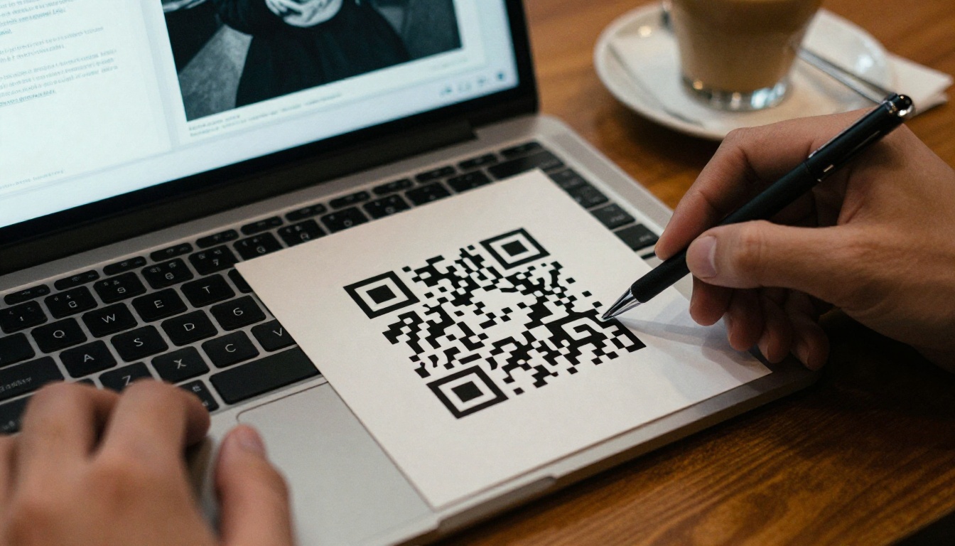QR code on a postcard being scanned with a phone QR code on a postcard being scanned with a phone