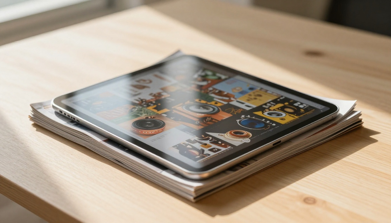 Print and digital editions of a magazine side by side