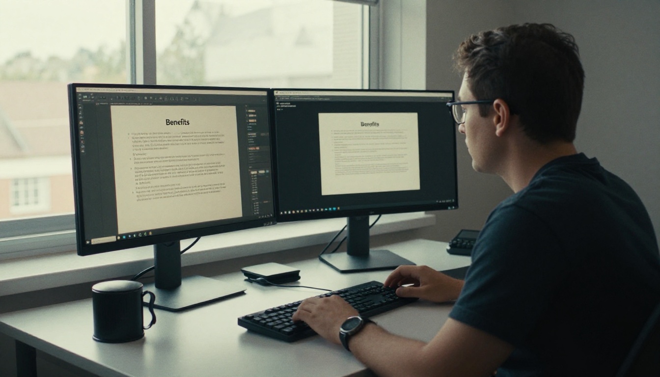 Communications specialist designing a benefits booklet layout