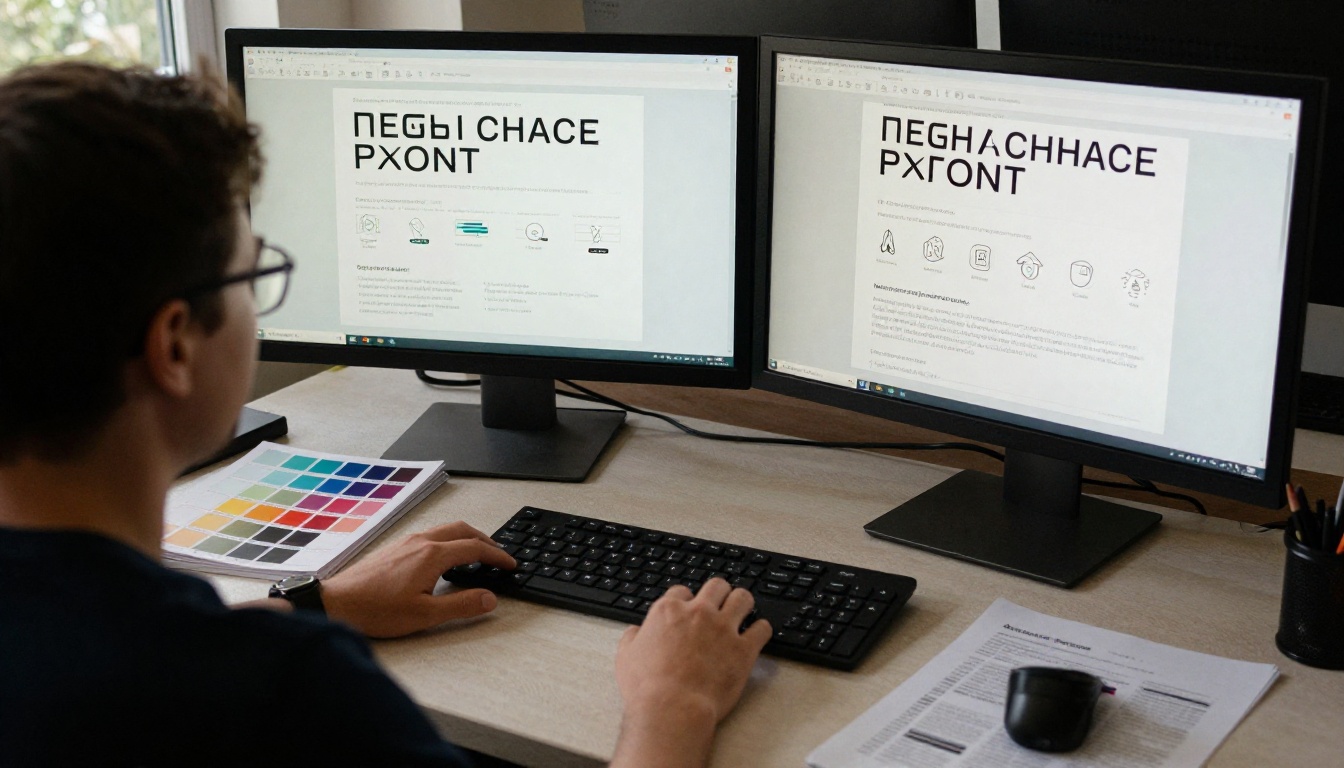 A designer laying out a healthcare brochure with large font and white space A designer laying out a healthcare brochure with large font and white space