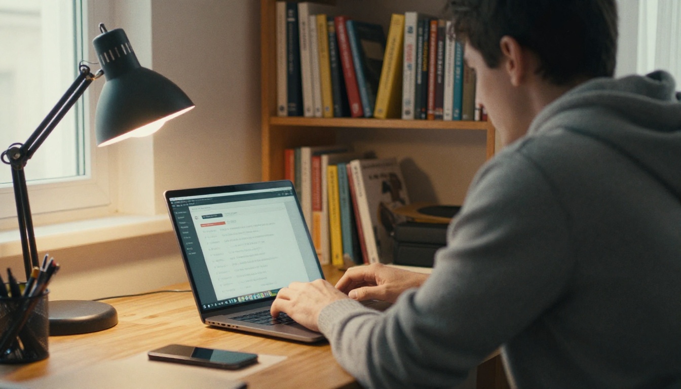 Man in a gray hoodie typing a password into a laptop in a home office Man in a gray hoodie typing a password into a laptop in a home office