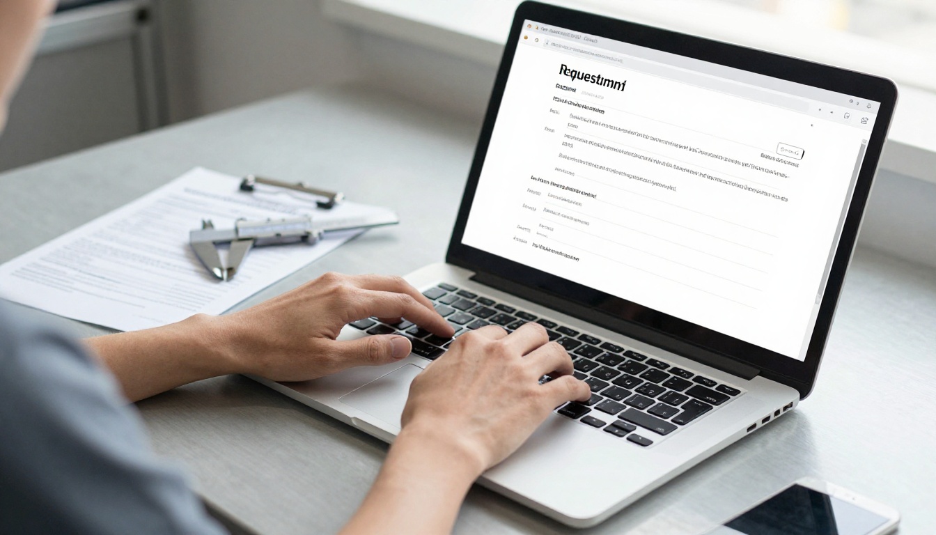 Hand typing an email address into a catalog access form on a laptop