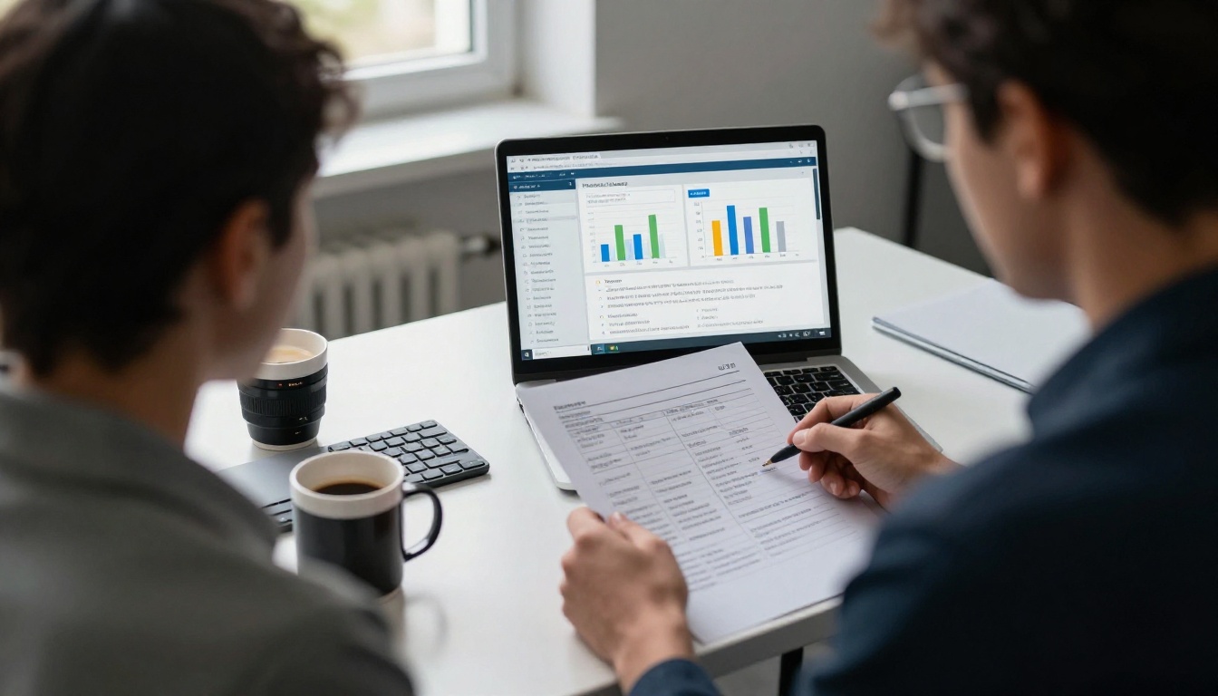 Marketing analyst reviewing lead activity data at a desk