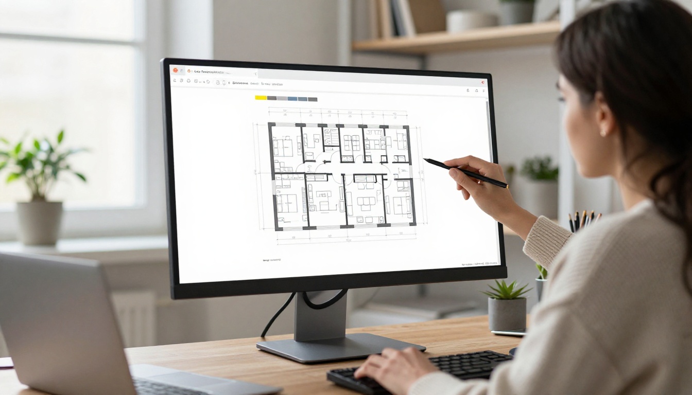 An architect reviewing a formatted submission on a large monitor An architect reviewing a formatted submission on a large monitor