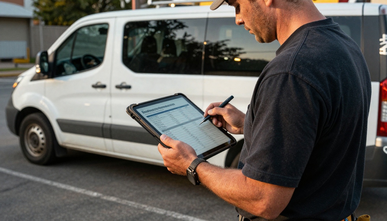Foreman holding a tablet with safety records on a jobsite