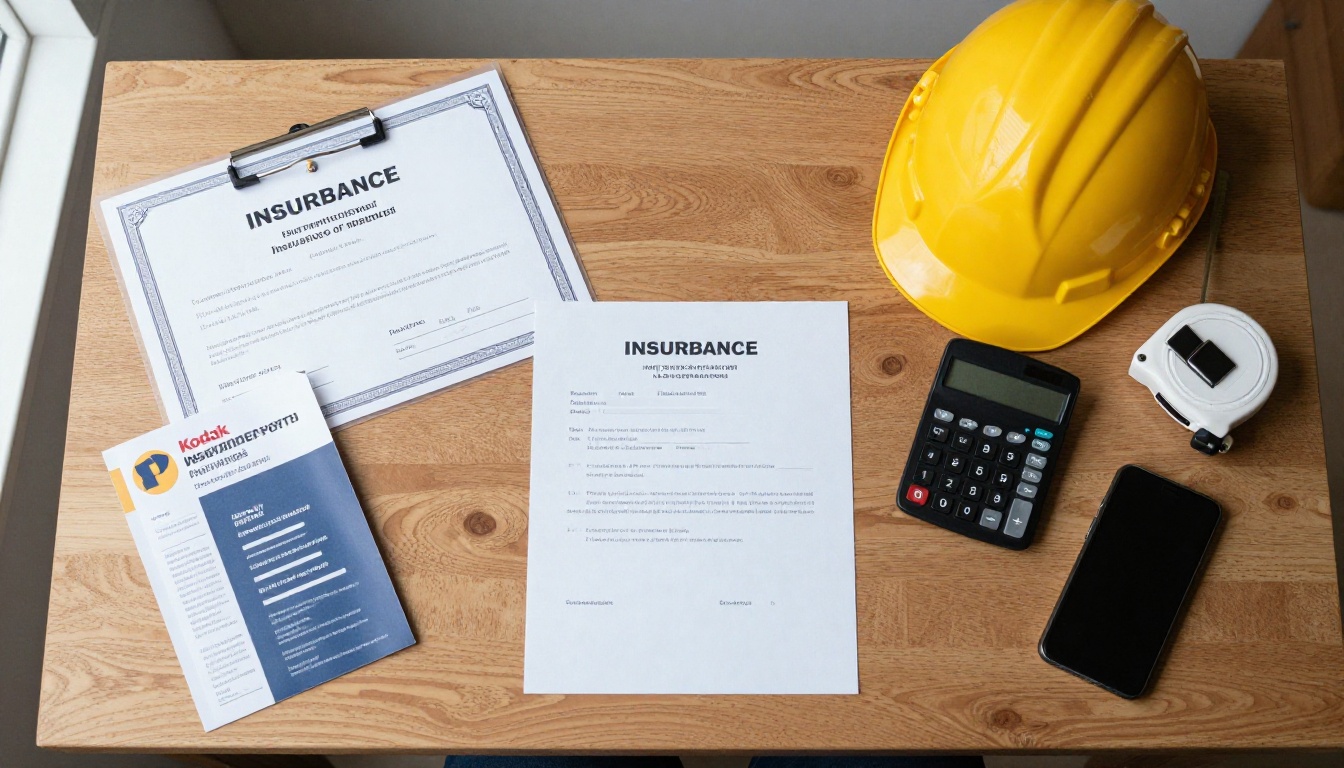 Flat lay of prequalification documents organized on a wooden desk