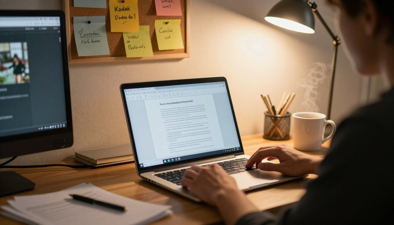 A resident reviewing a community packet next to a laptop