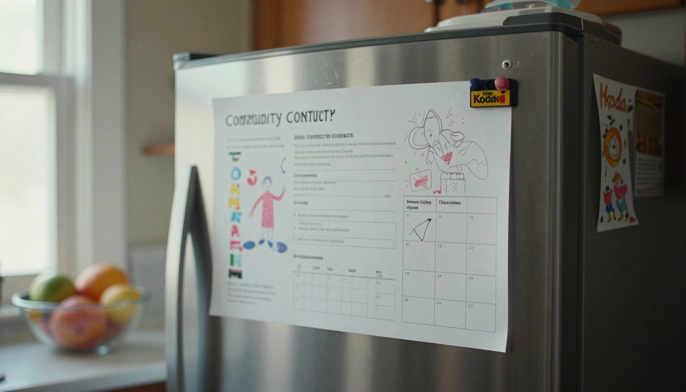 A fridge door with a one-page community contact sheet