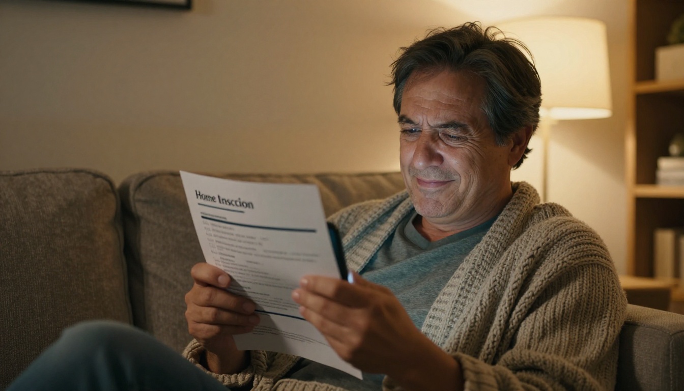Man on a couch relieved after reading an inspection summary on his phone Man on a couch relieved after reading an inspection summary on his phone