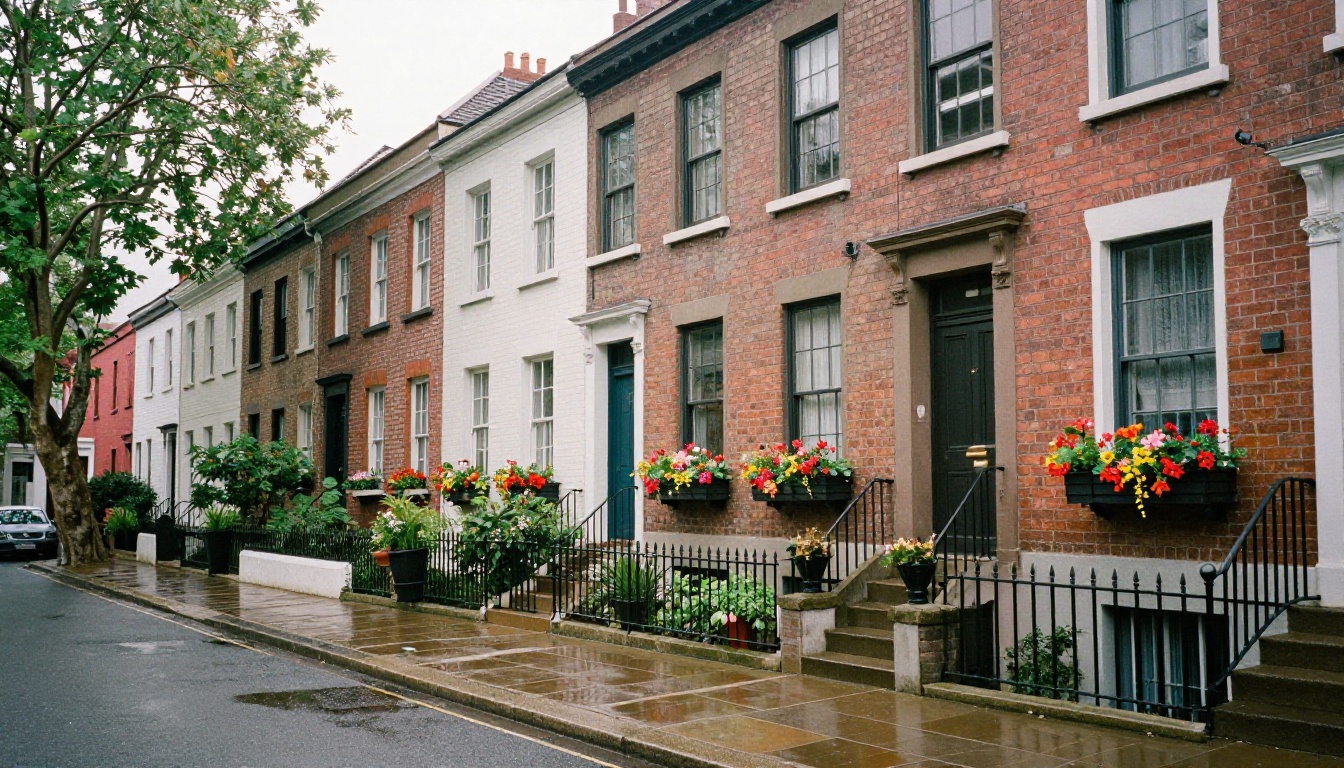 Charming row of renovated townhouses on a quiet tree-lined street