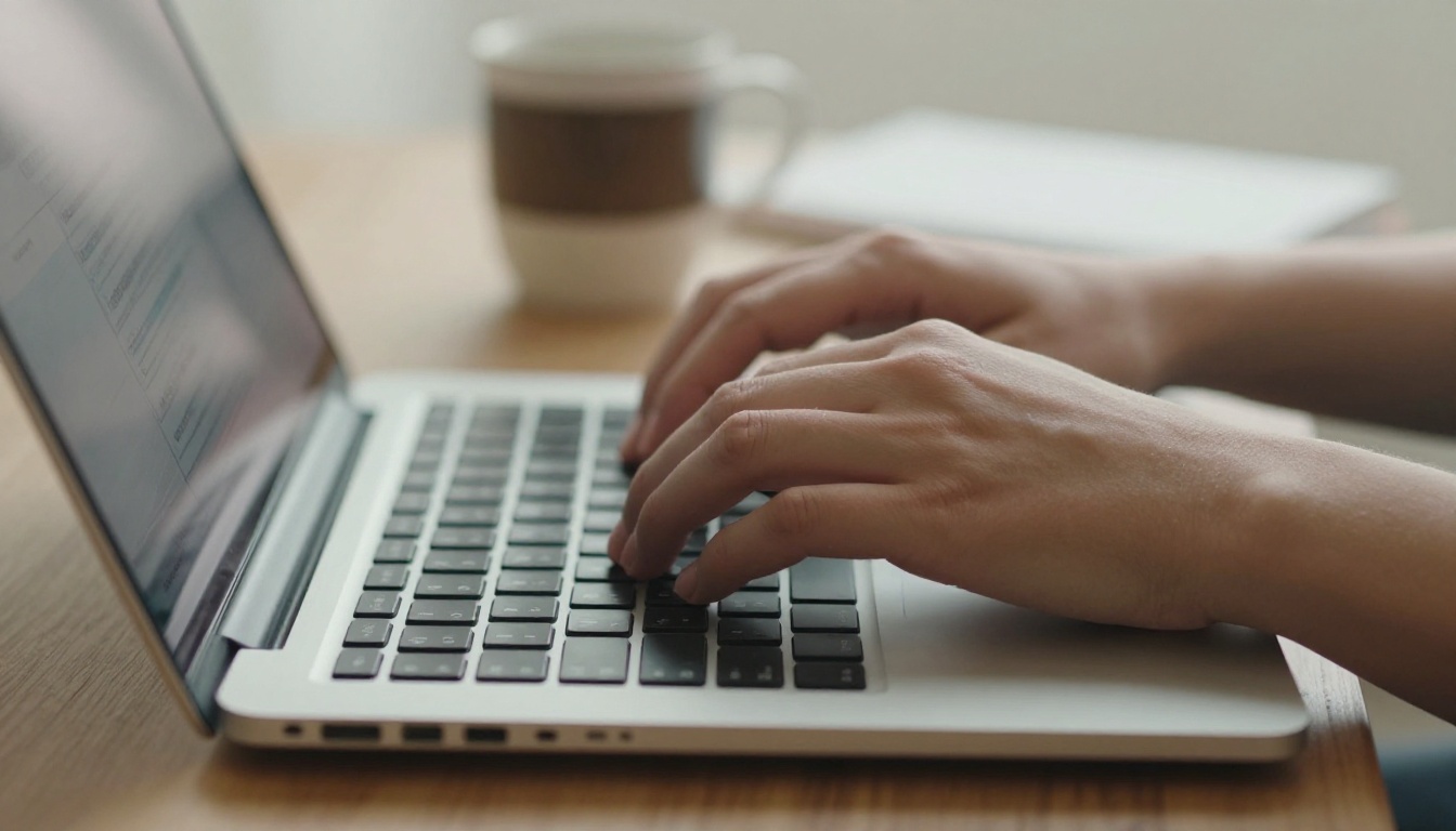 Hands typing a password on a laptop to open a protected lesson booklet Hands typing a password on a laptop to open a protected lesson booklet