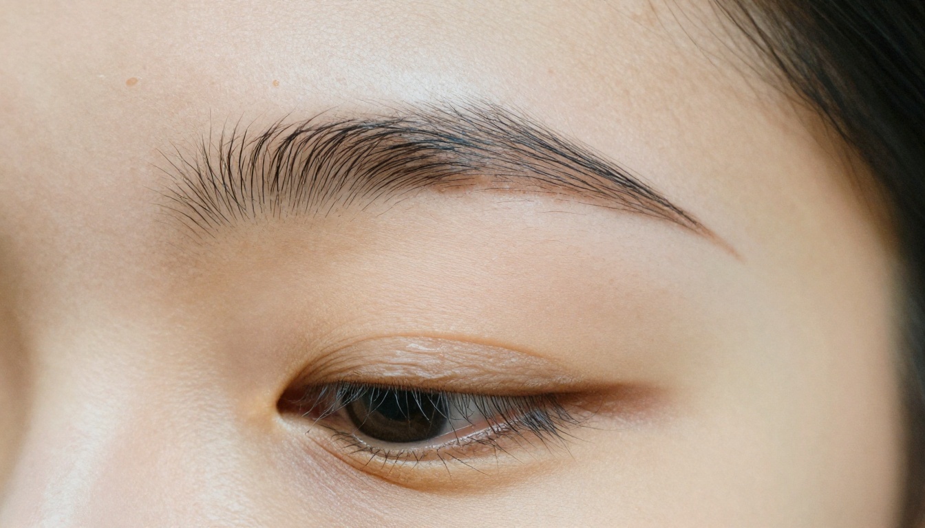 Extreme close-up of freshly shaped and tinted eyebrow hairs