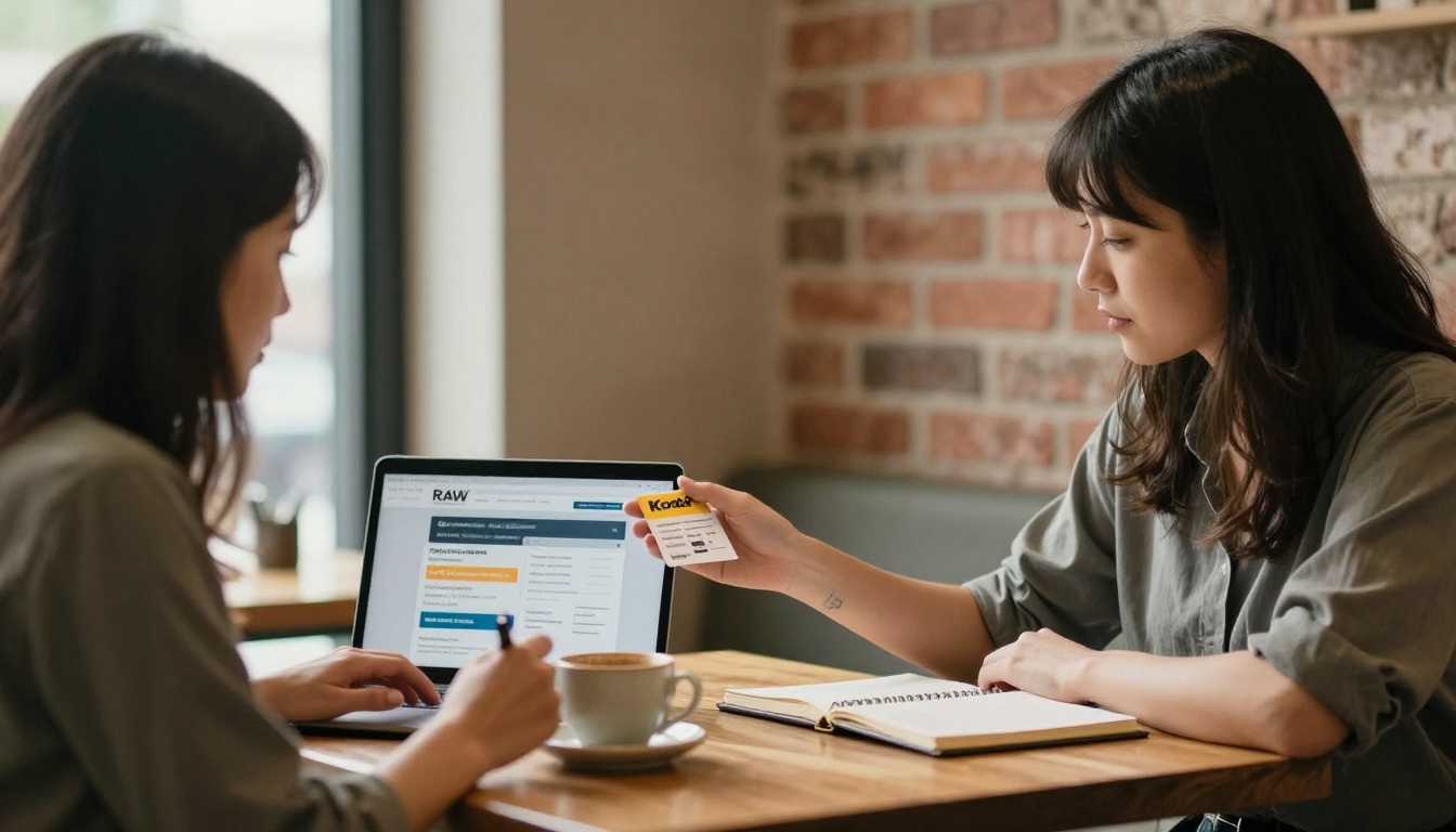 Two women at a cafe table presenting a sponsor rate card on a laptop Two women at a cafe table presenting a sponsor rate card on a laptop
