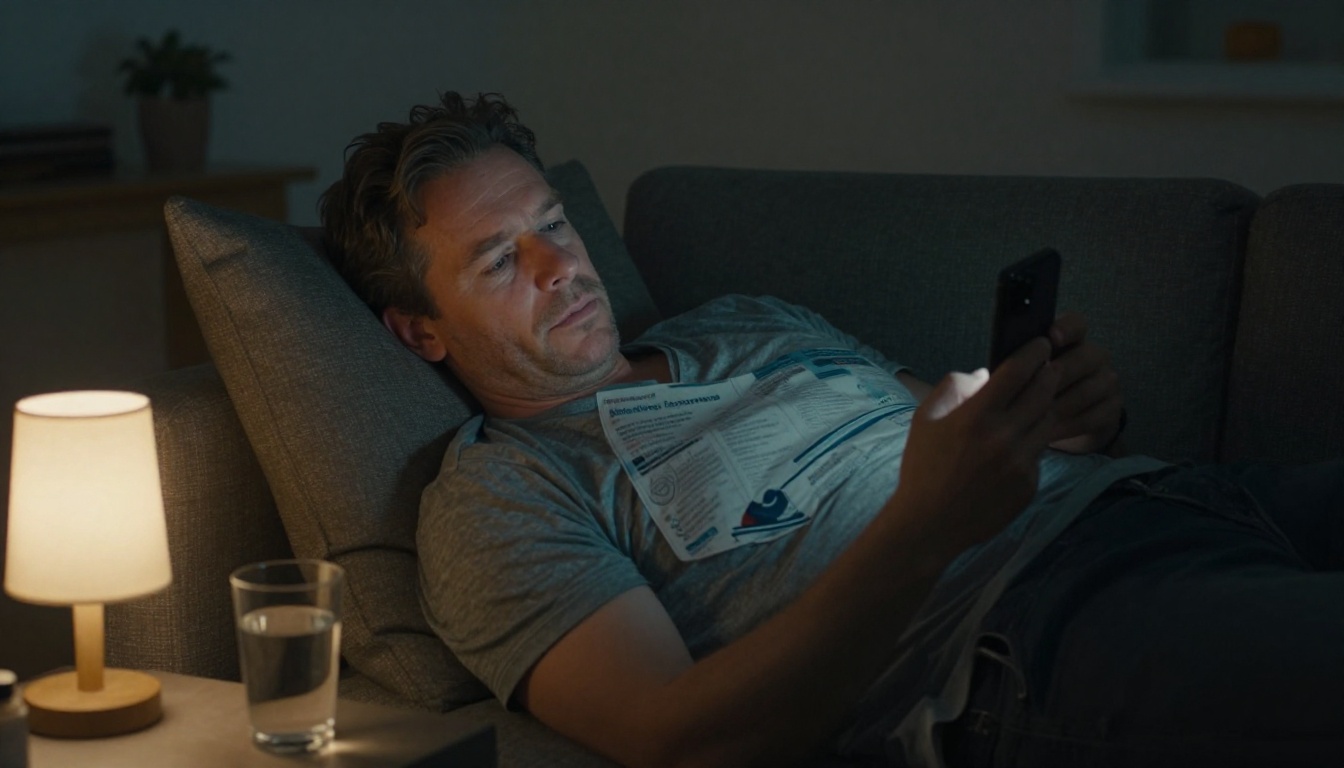 Man reading recovery instructions on his phone the evening before surgery