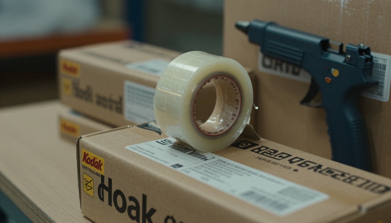 Stack of toy product boxes with shipping label and tape gun on a packing table Stack of toy product boxes with shipping label and tape gun on a packing table