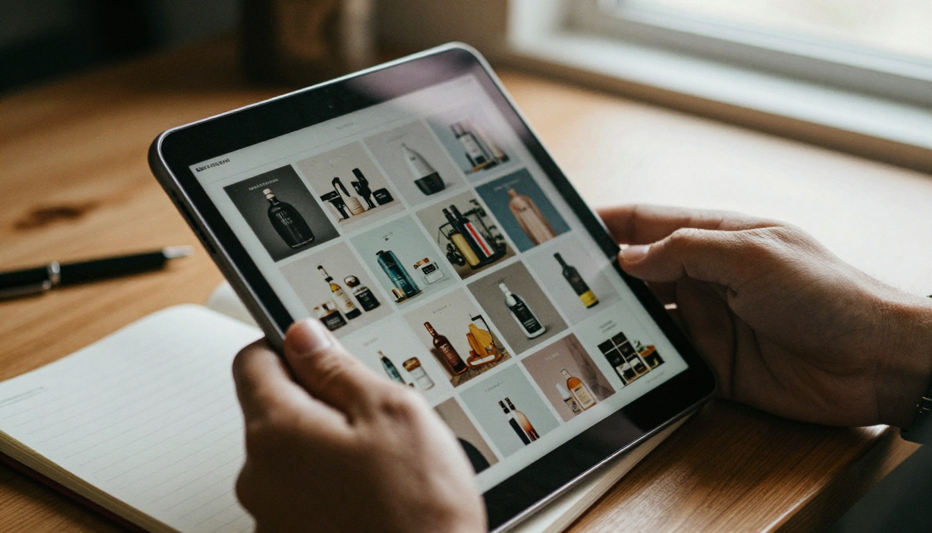Tablet showing a grid of brand catalog covers