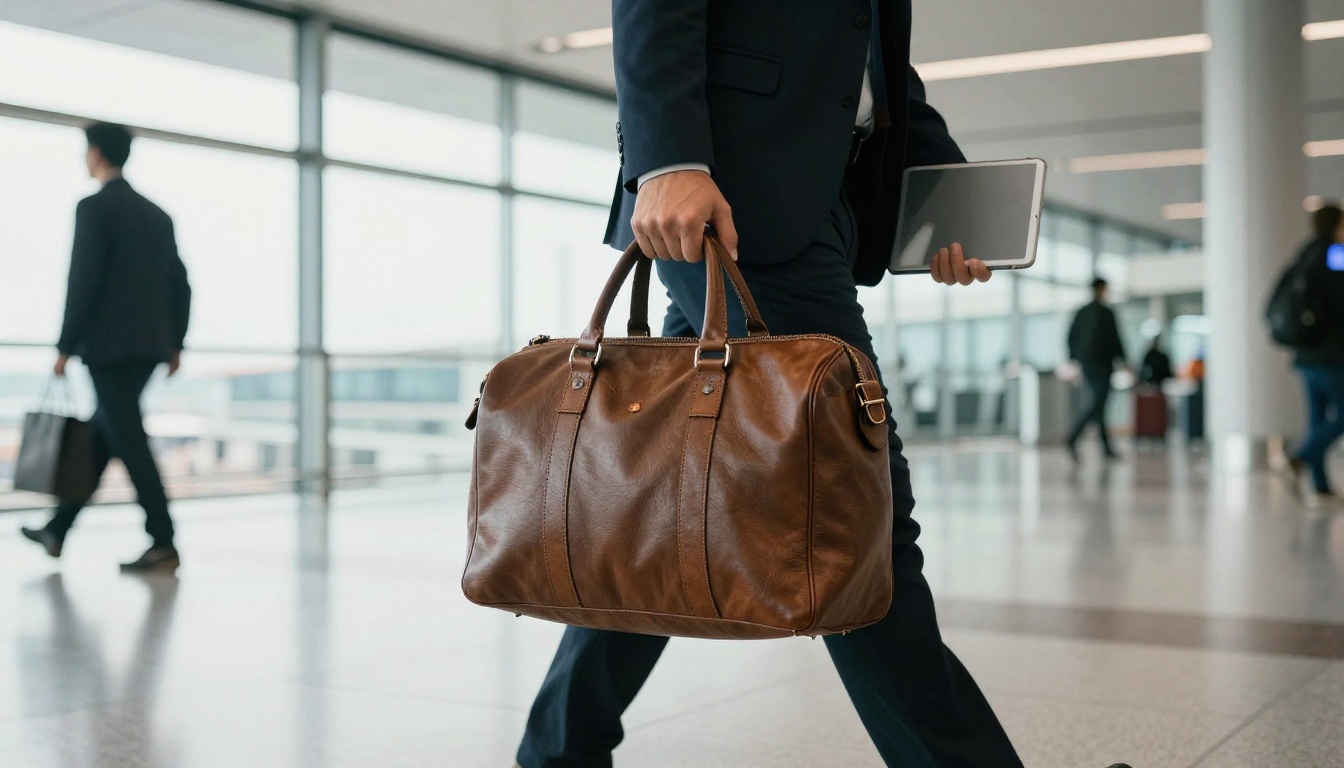 Traveling rep with only a tablet and shoulder bag