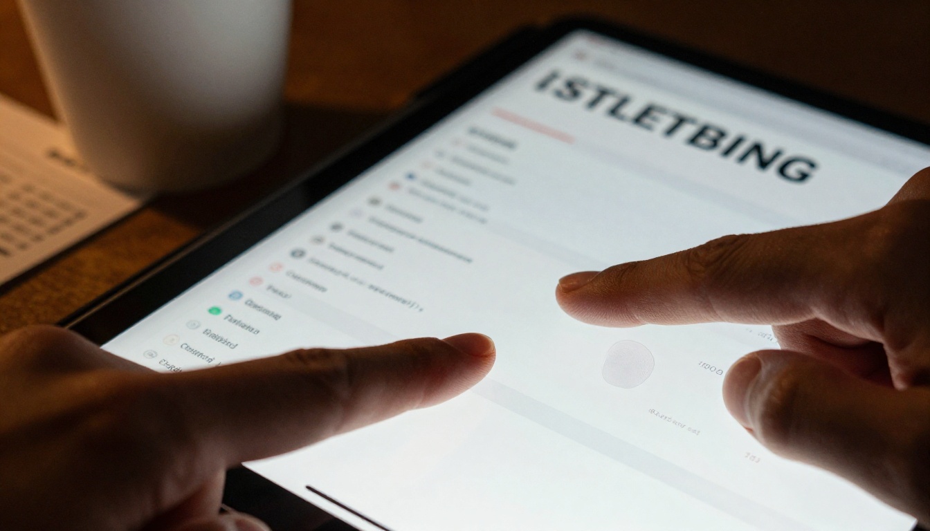 Finger swiping a tablet with sales analytics