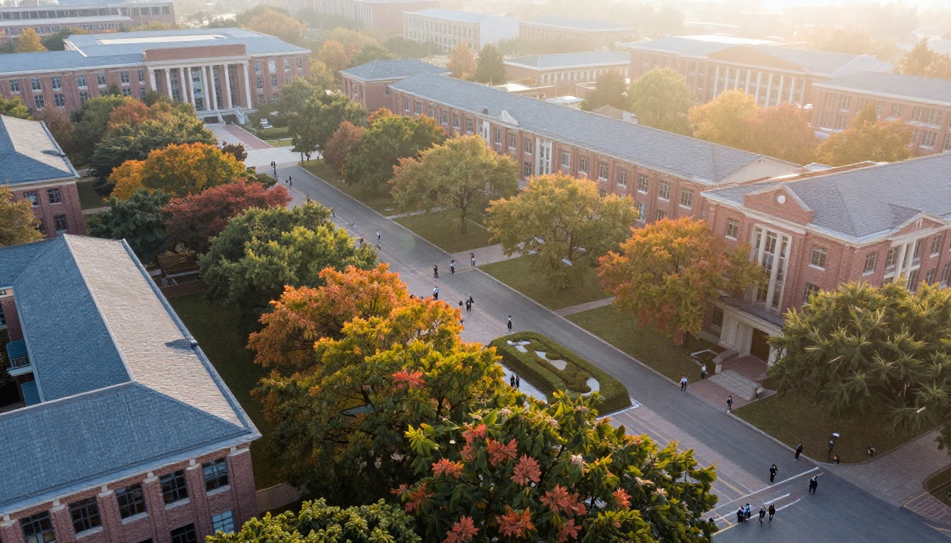 Campus aerial view in early autumn