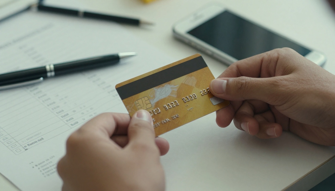 Bank card, SIM card and checklist on a table
