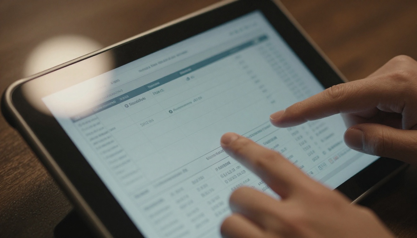 Hand holding a tablet showing a financial report Hand holding a tablet showing a financial report