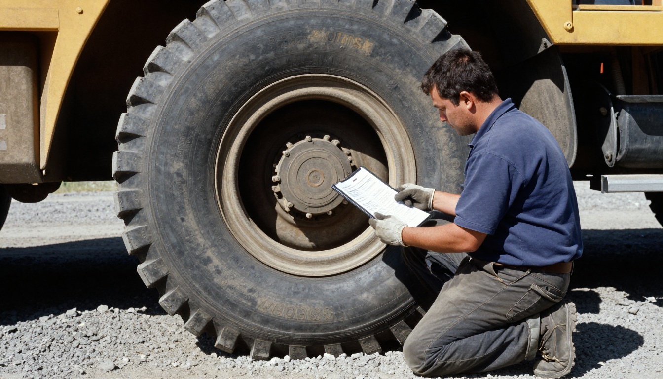 Mine supervisor with tablet beside a haul truck