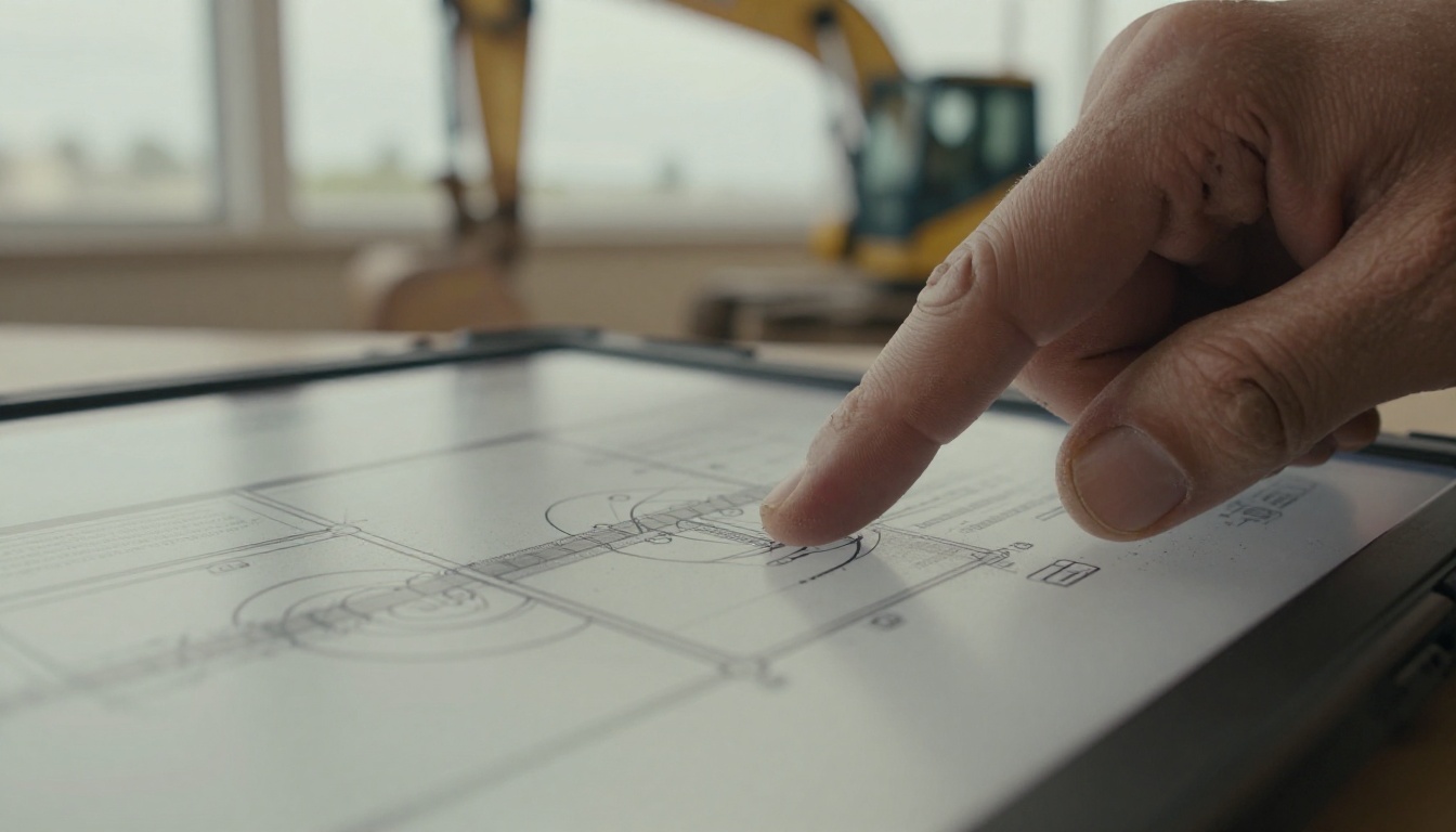 Gloved thumb swiping a hydraulic diagram on a tablet