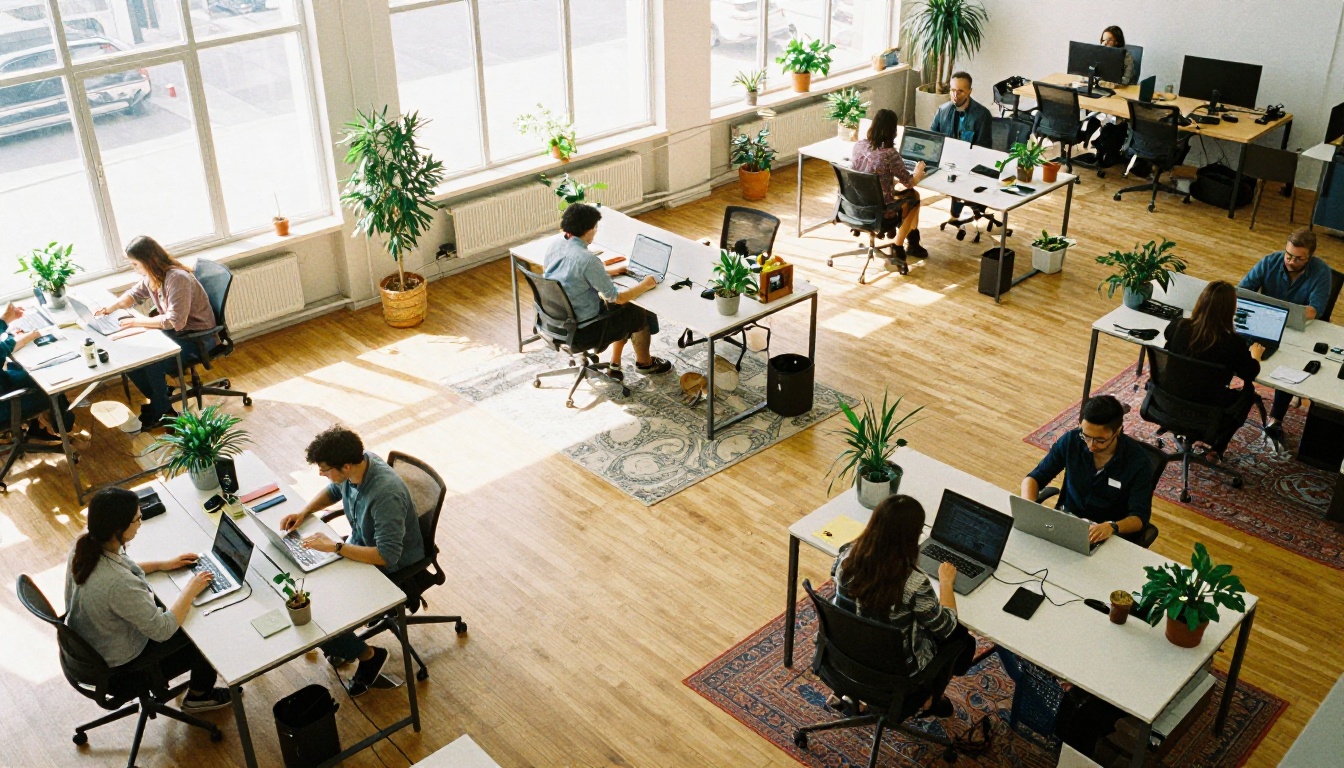 Open floor view of a coworking space