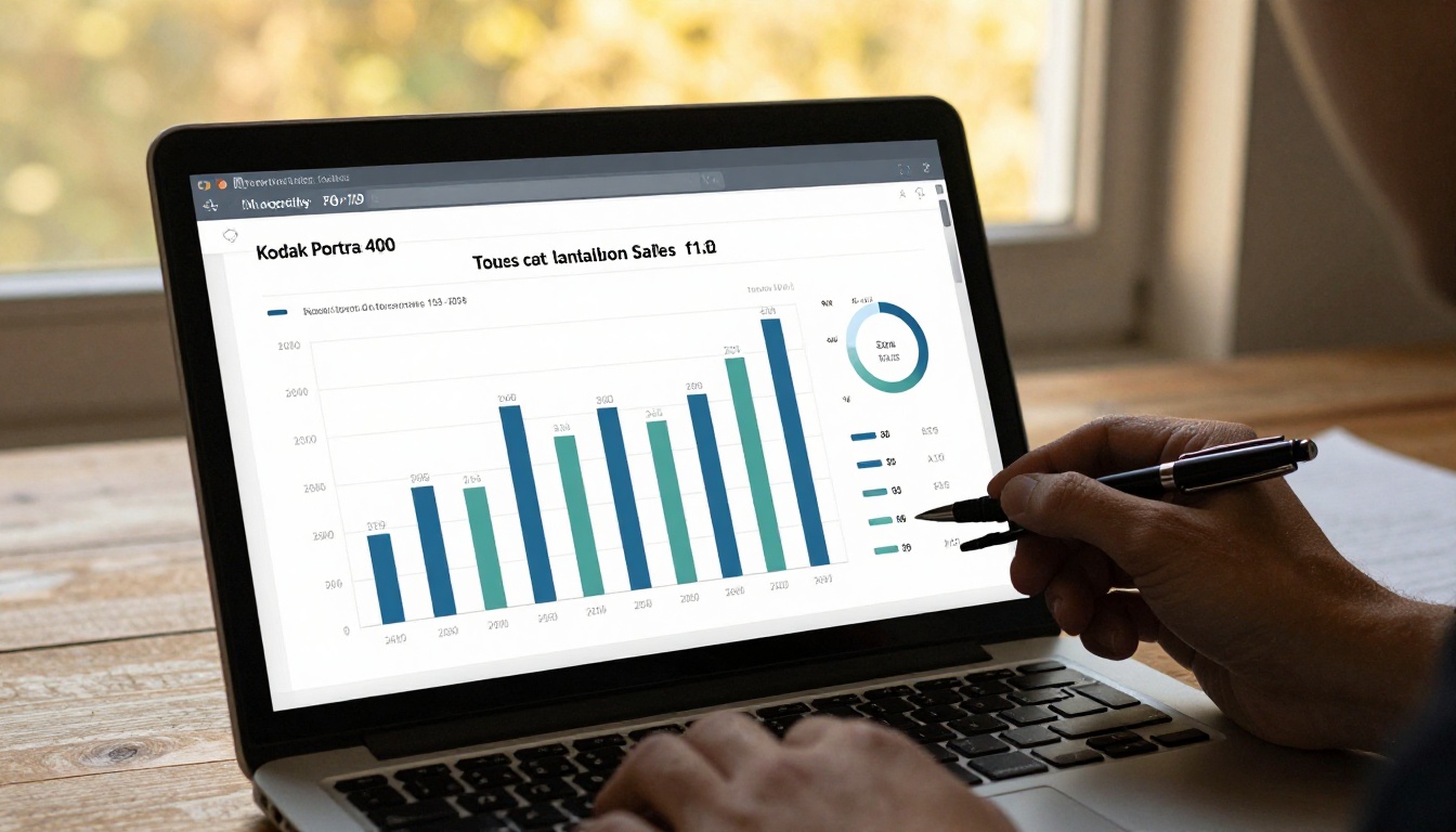 Sales manager reviewing a simple analytics dashboard on a laptop in late afternoon light