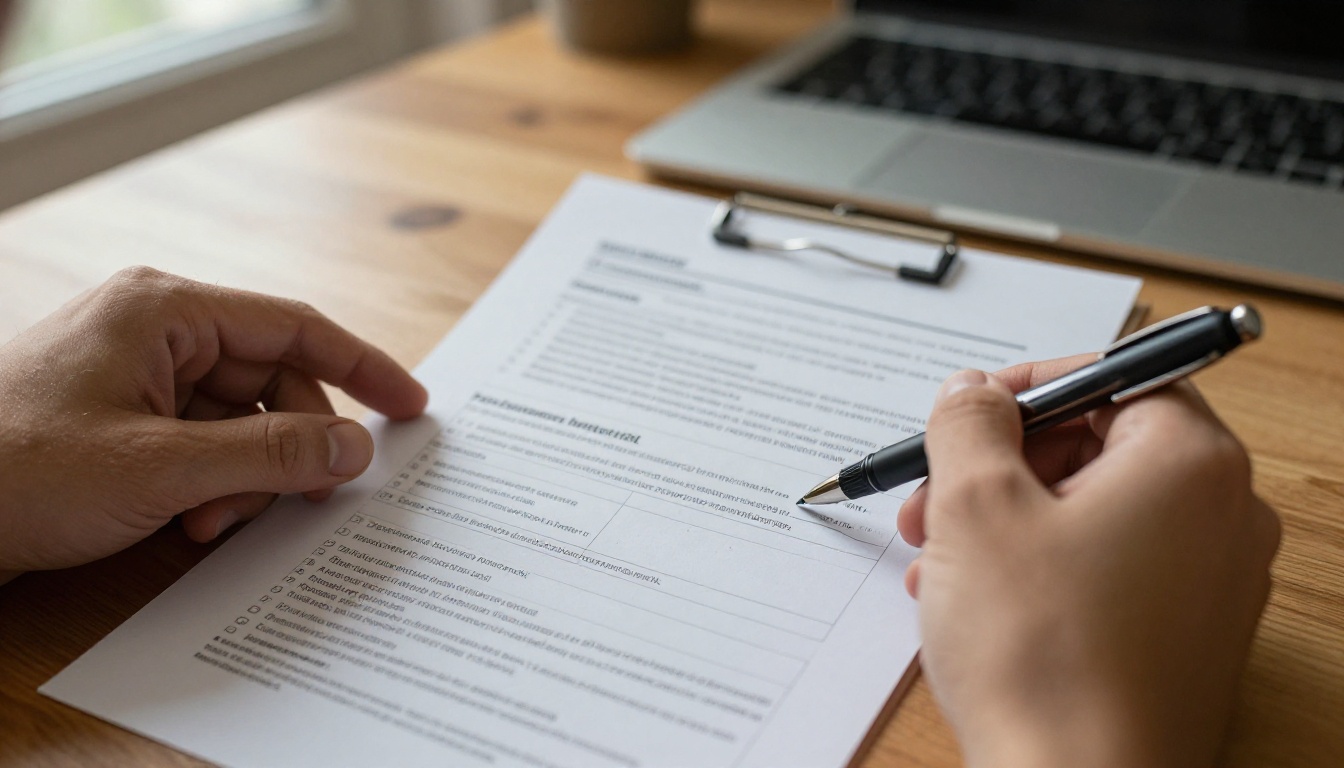 A buyer circling a spec table on a printed product sheet A buyer circling a spec table on a printed product sheet