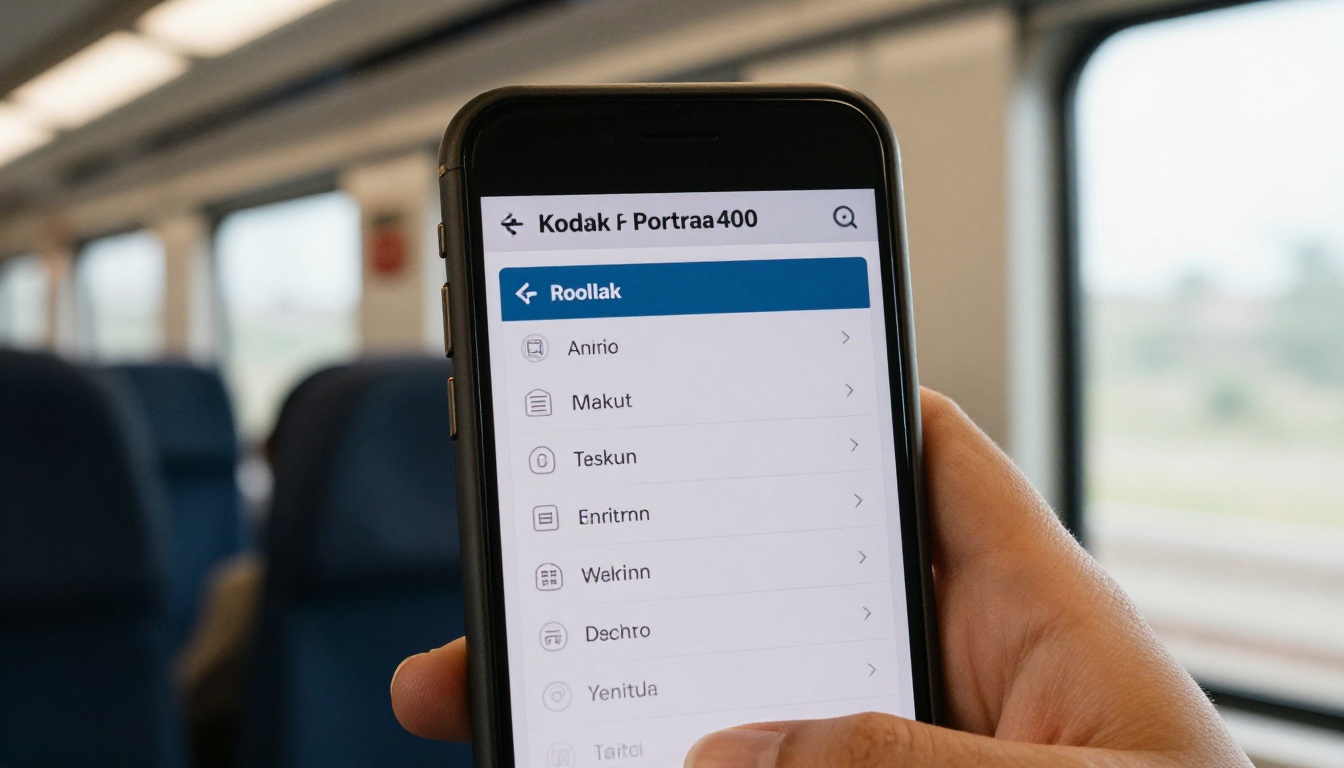 Photographer's view of a smartphone showing a mobile-friendly document on a commuter train