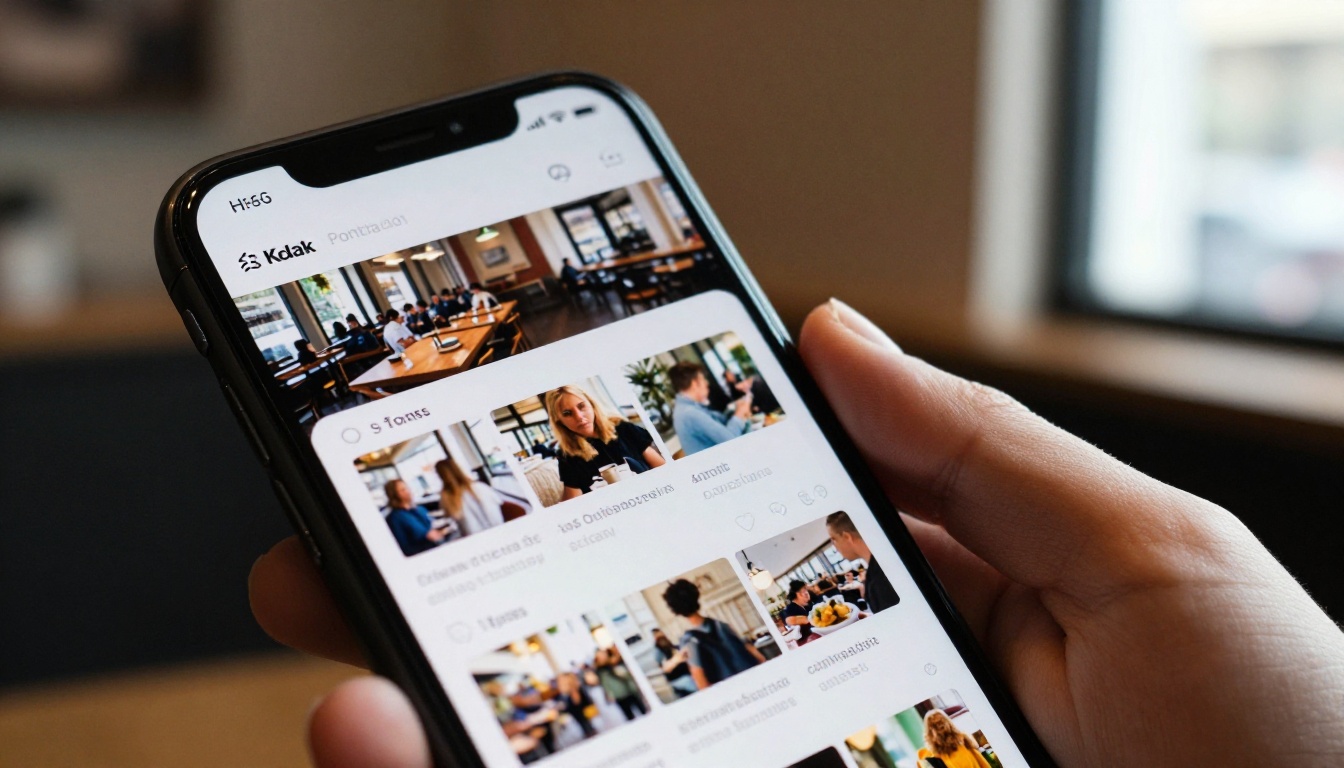 Smartphone showing a scrolling digital report in a cafe