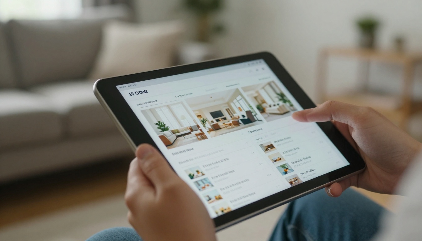 Hands holding a tablet showing a digital listing brochure