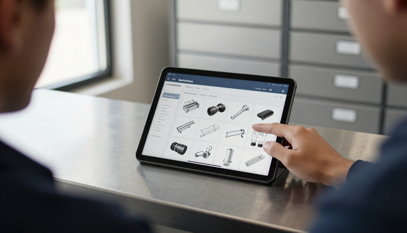 Parts counter customer scrolling an interactive parts catalog on a tablet