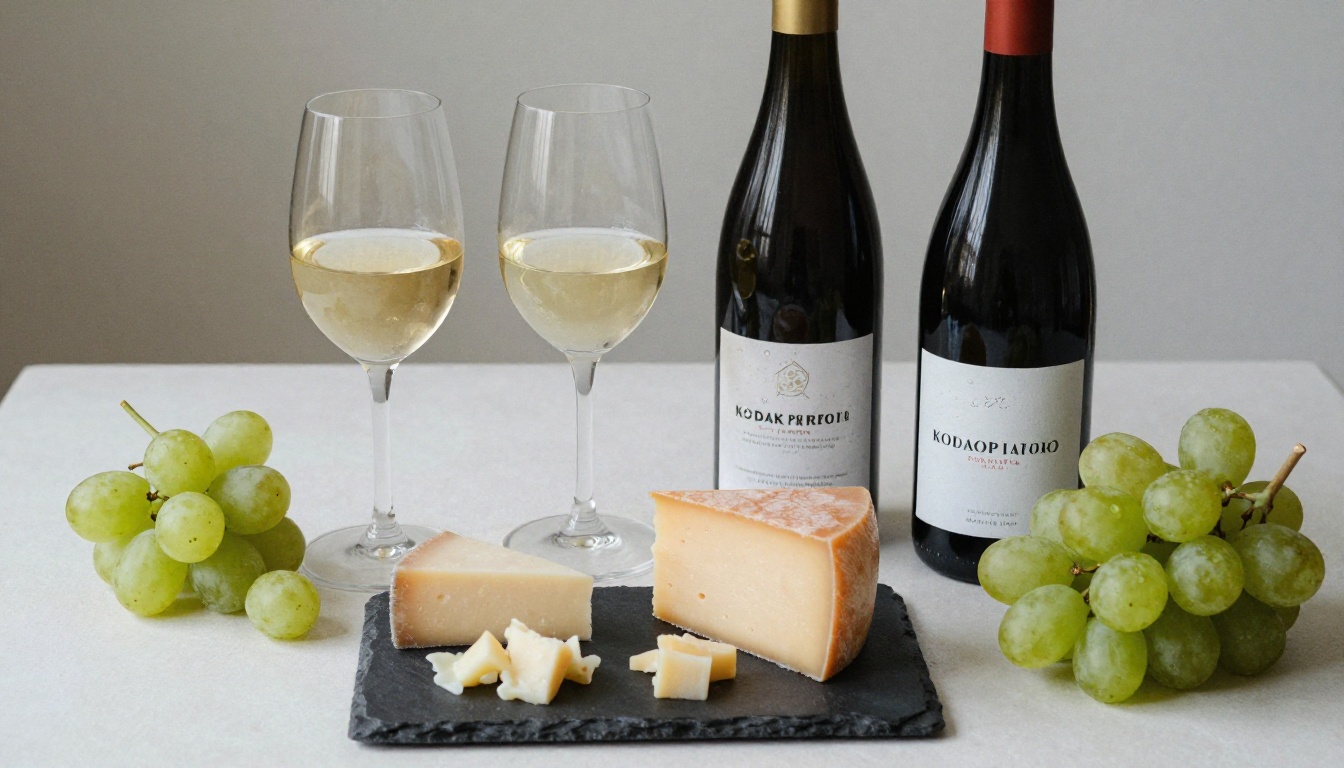 A flight of white, rosé, red and orange wines arranged on a slate board for tasting