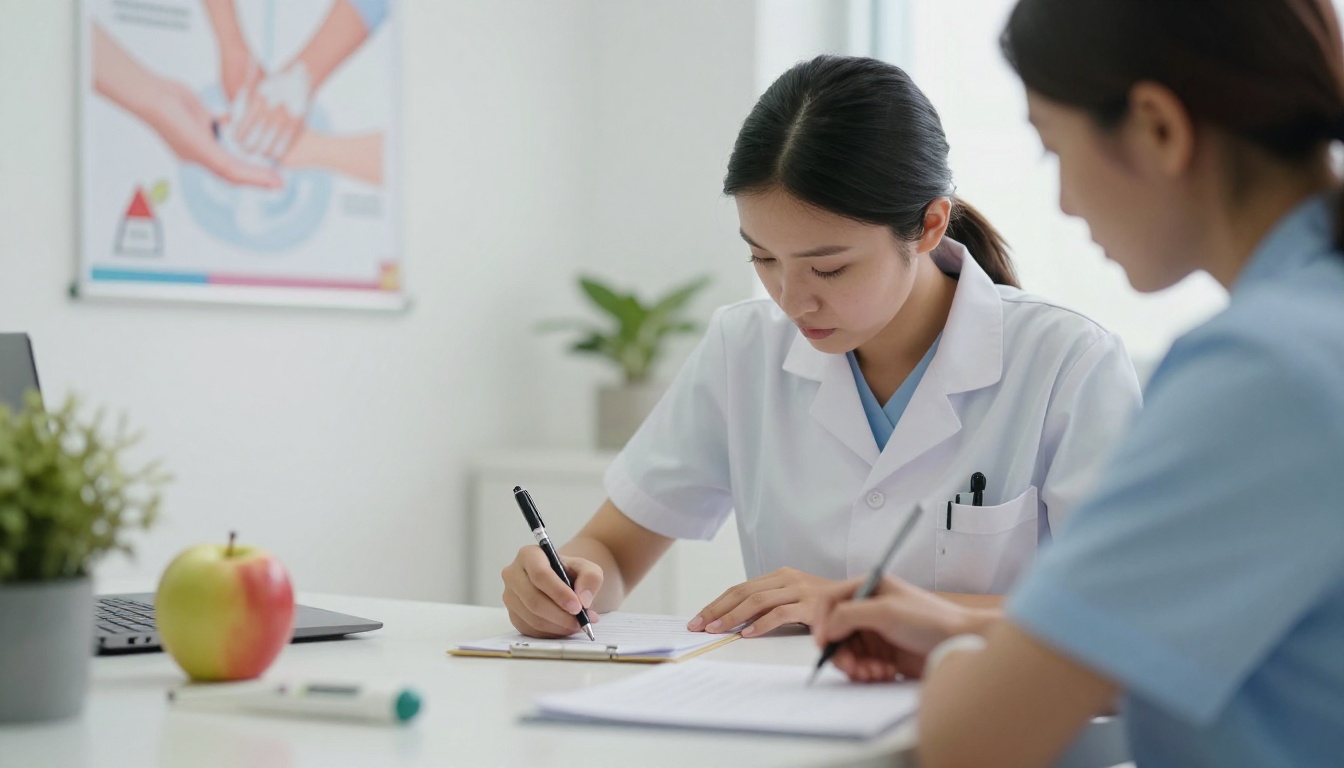 School nurse writing a health tip note School nurse writing a health tip note