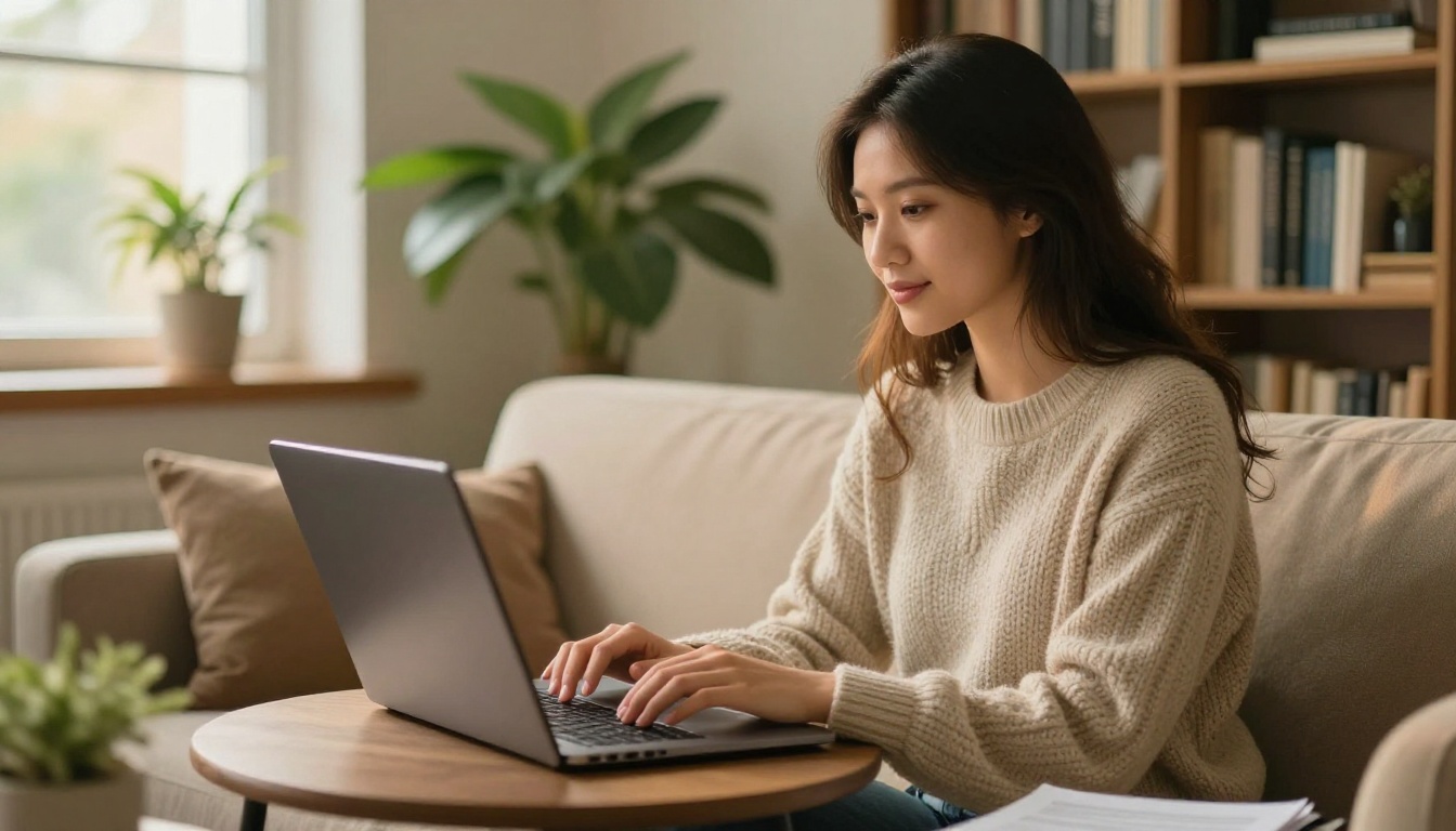 Counselor typing a wellbeing newsletter Counselor typing a wellbeing newsletter