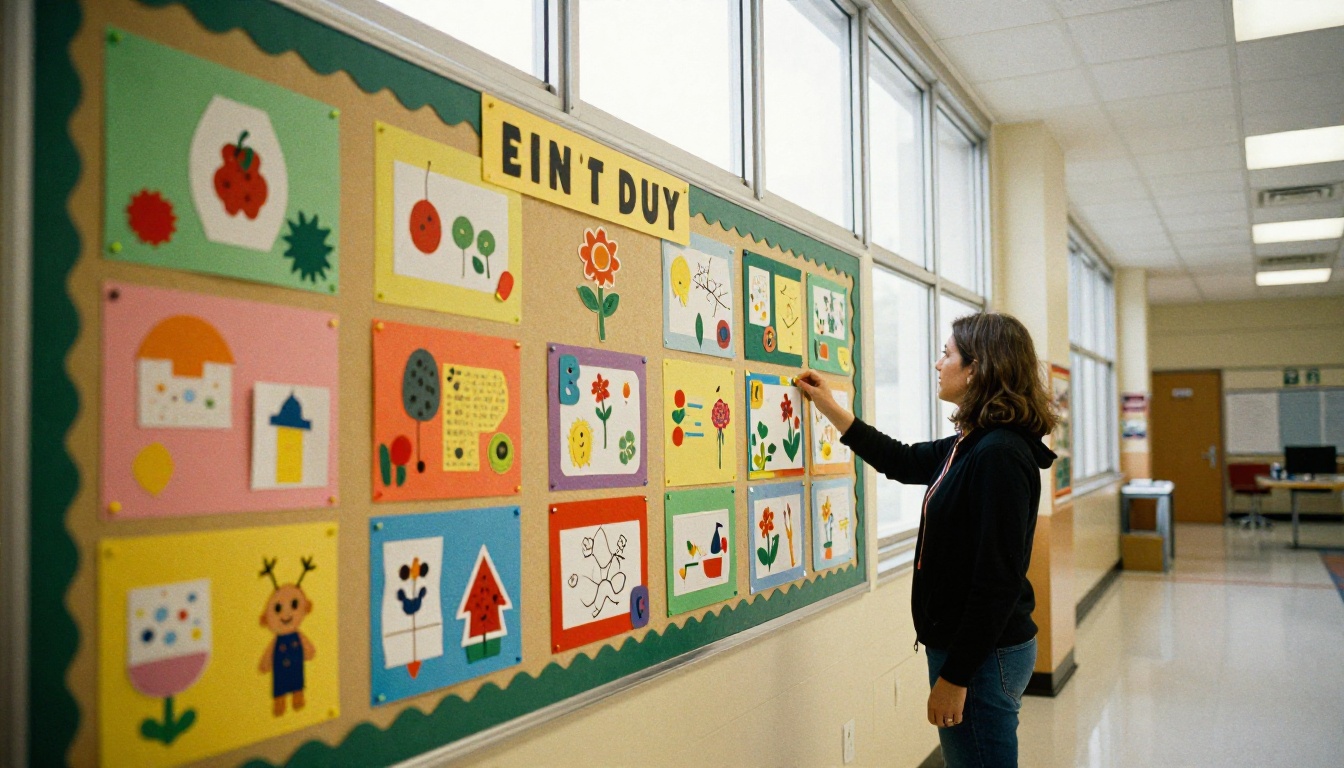 Hallway bulletin board with student artwork Hallway bulletin board with student artwork