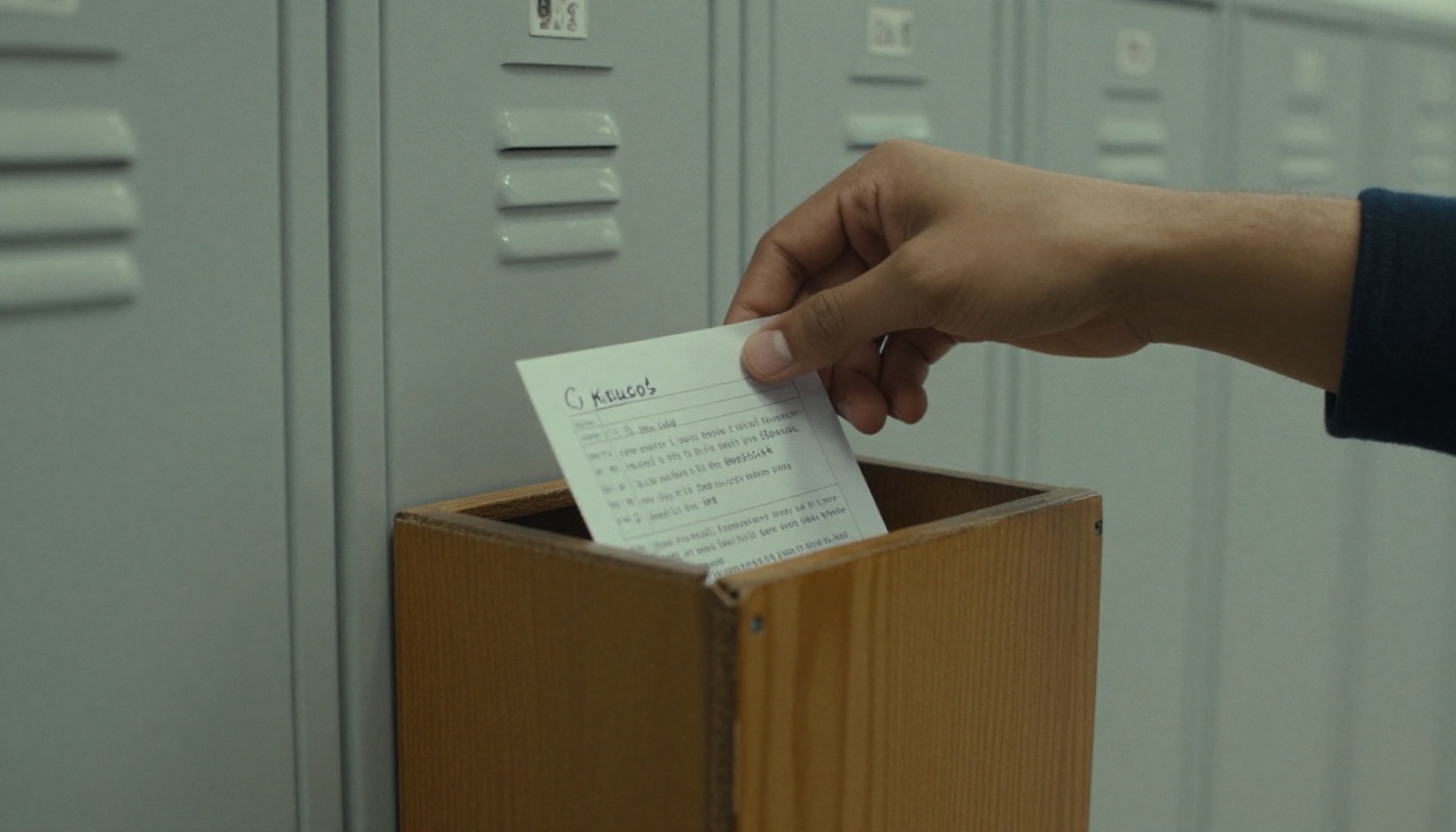 Student dropping a survey card into a suggestion box Student dropping a survey card into a suggestion box