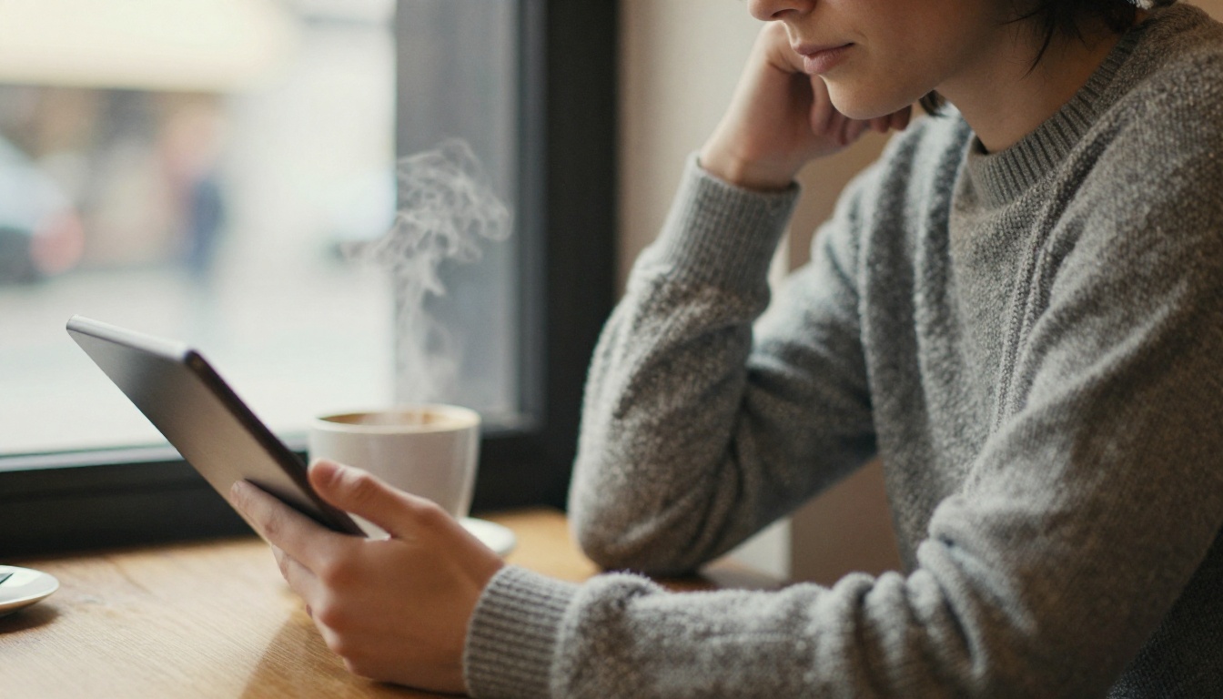 Investor reading a pitch deck on a tablet