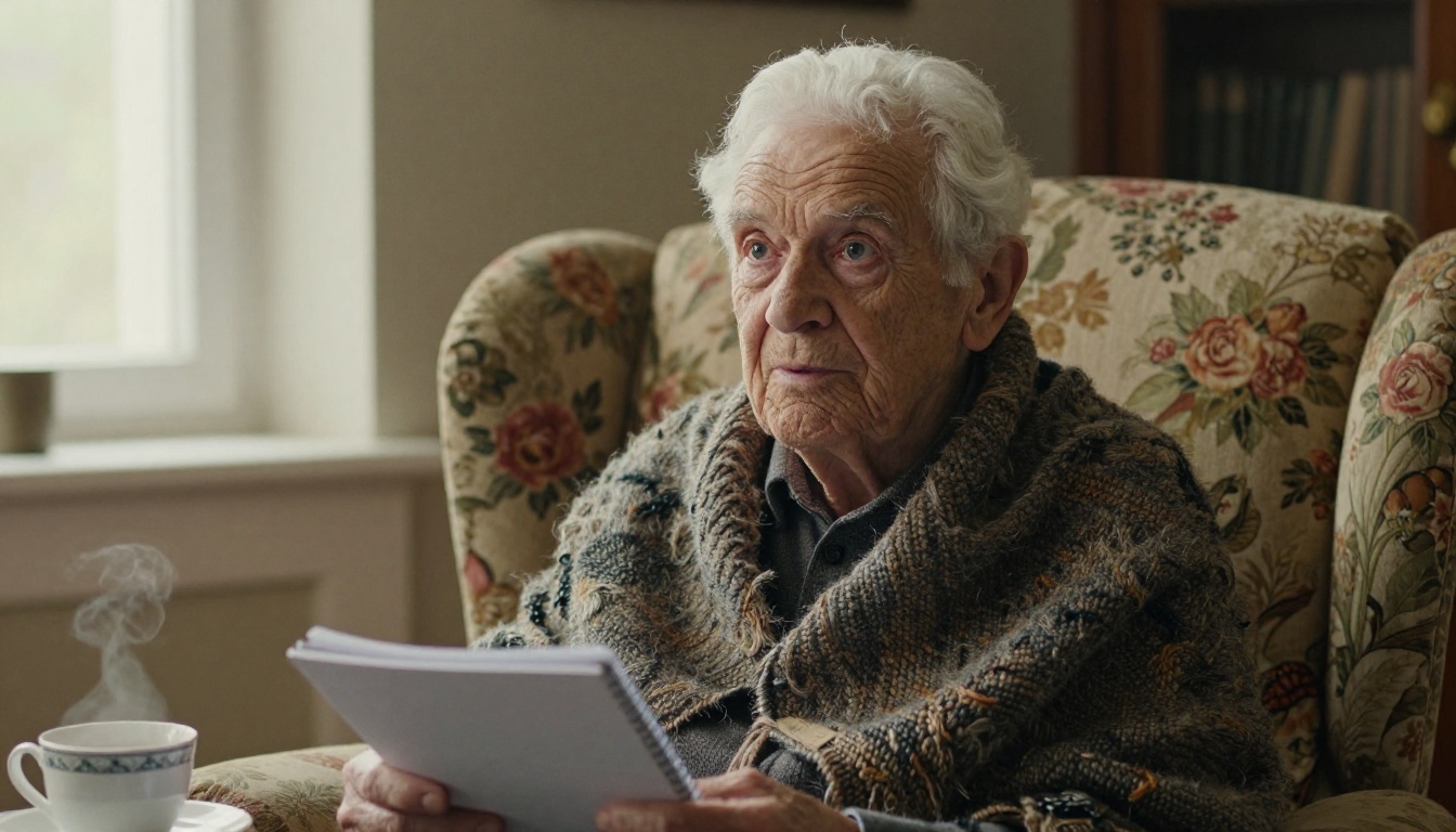 Elderly church member being interviewed by a young volunteer in a church lounge