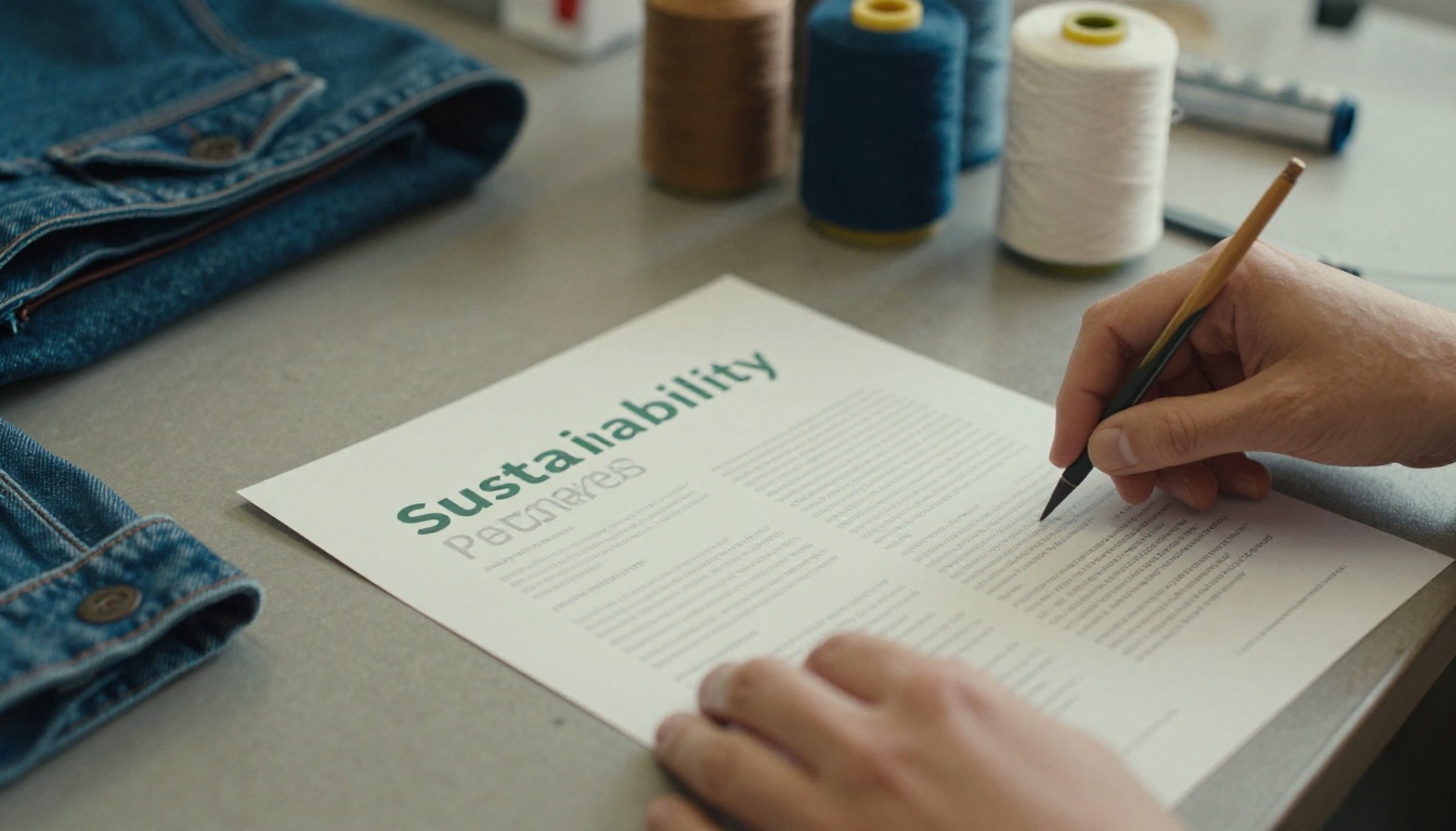 A pair of hands flipping through a printed sustainability report on a workbench