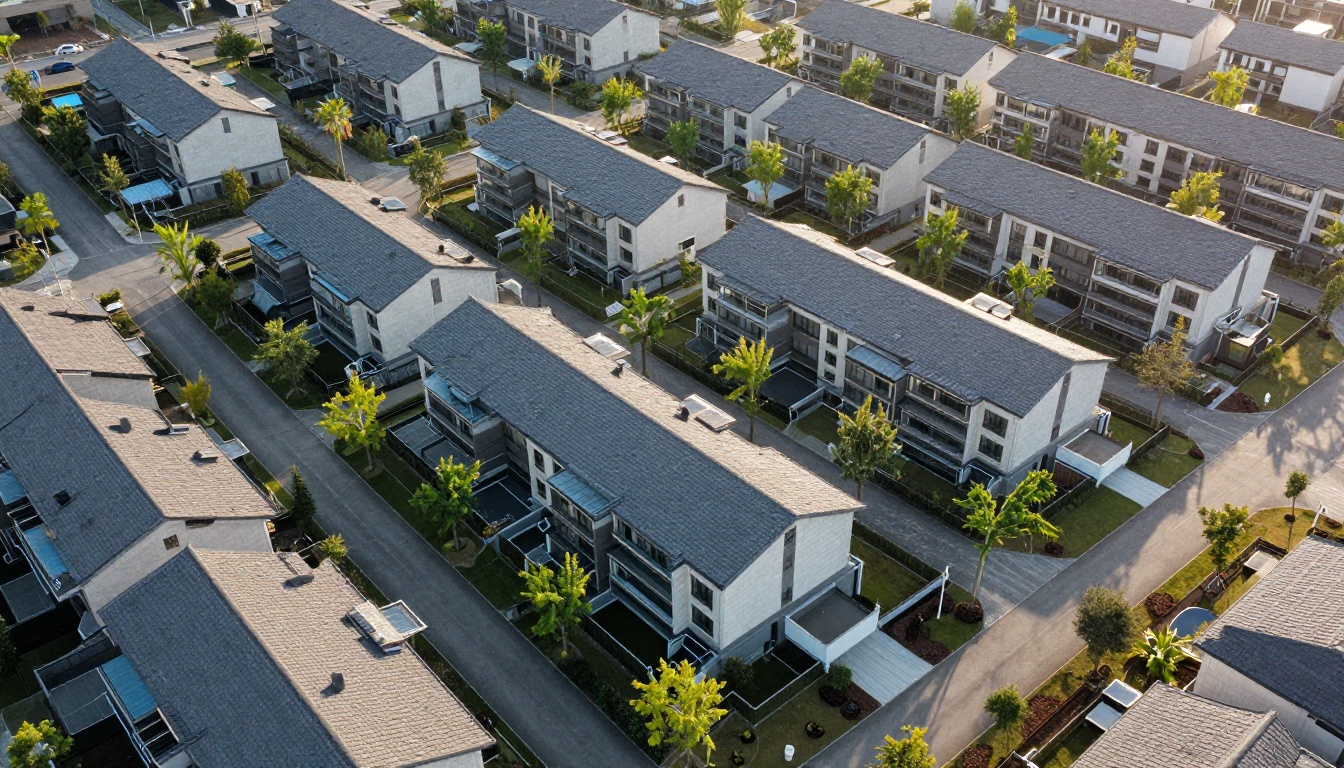 Aerial view of a finished residential development Aerial view of a finished residential development