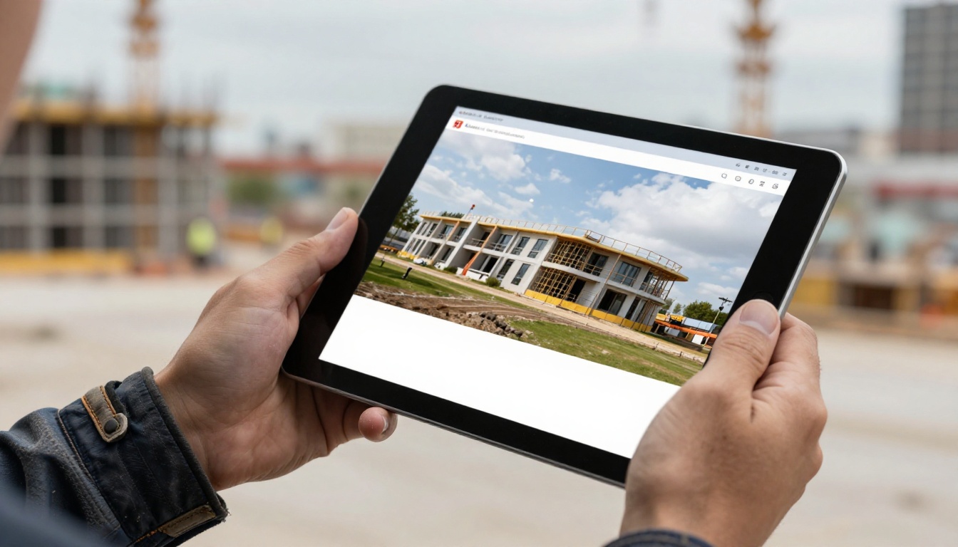 A project manager holding a tablet showing a page-turning digital brochure A project manager holding a tablet showing a page-turning digital brochure