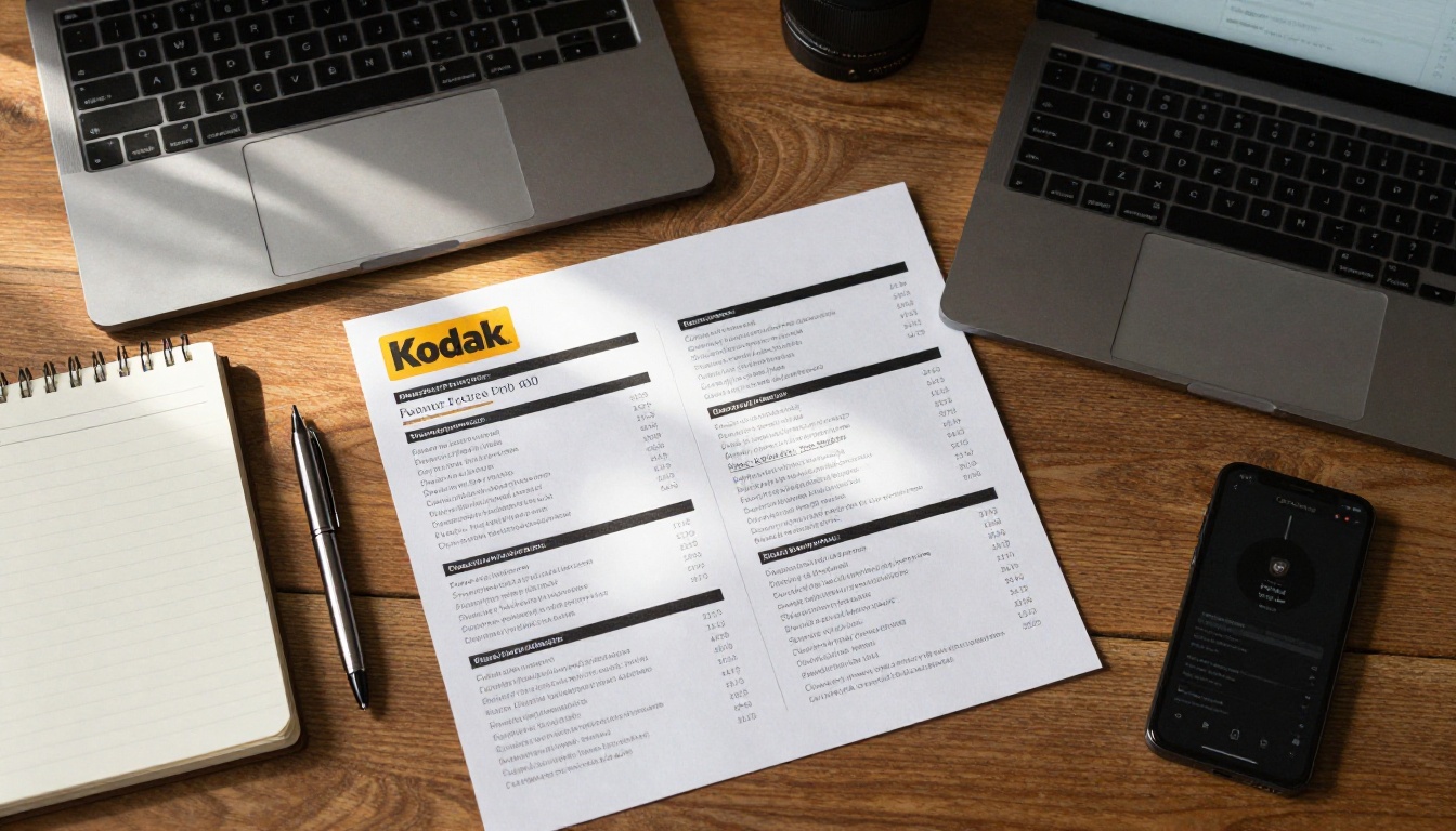 A podcaster's desk with a printed media kit spread beside a laptop and notepad A podcaster's desk with a printed media kit spread beside a laptop and notepad