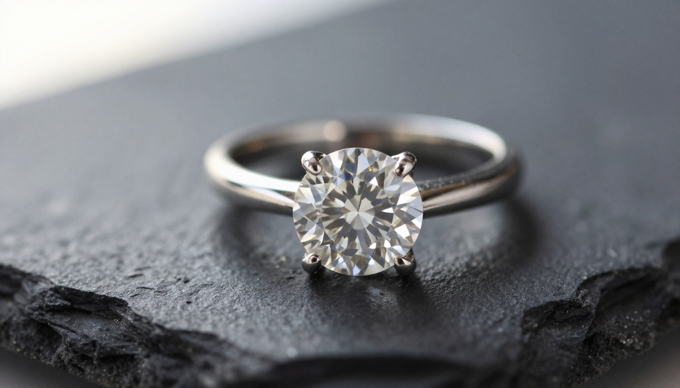 Extreme macro of a small solitaire ring showing crisp facets